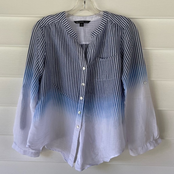 Zac & Rachel Stripe Button Down Tie Front Top Sz SP - Picture 2 of 7